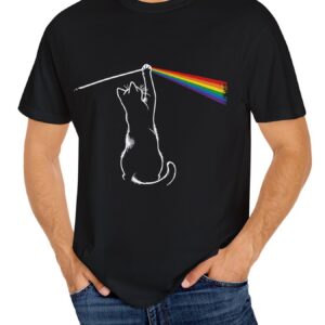 Men's Summer Comfortable T-shirt, Cat&rainbow Printed Short Sleeved T-shirt, Fashionable Casual Top For Daily Life